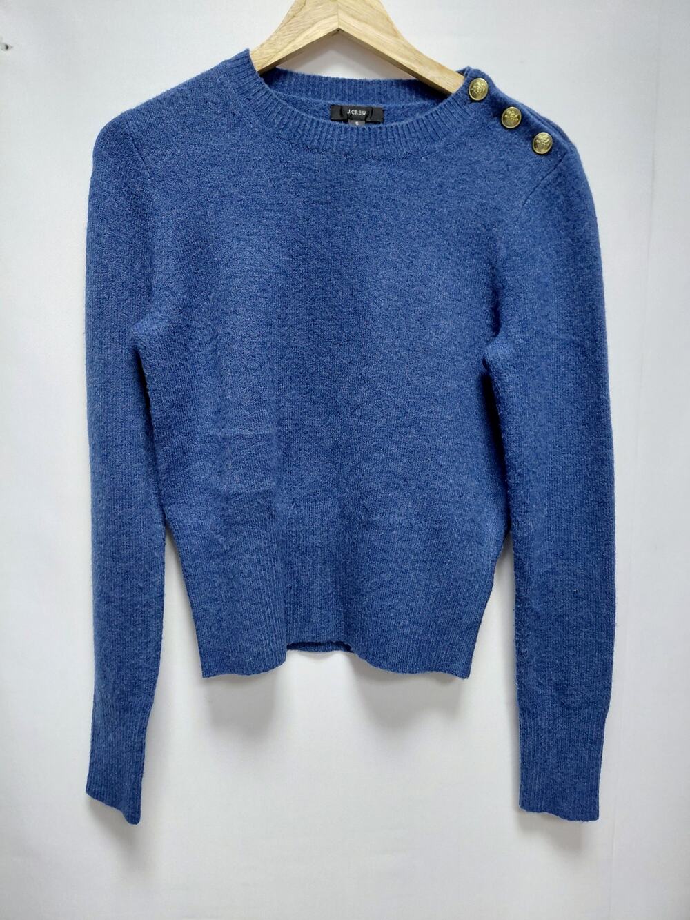 J.CREW Merino Wool Blend Sweater Blue Solid Knit Women Size S